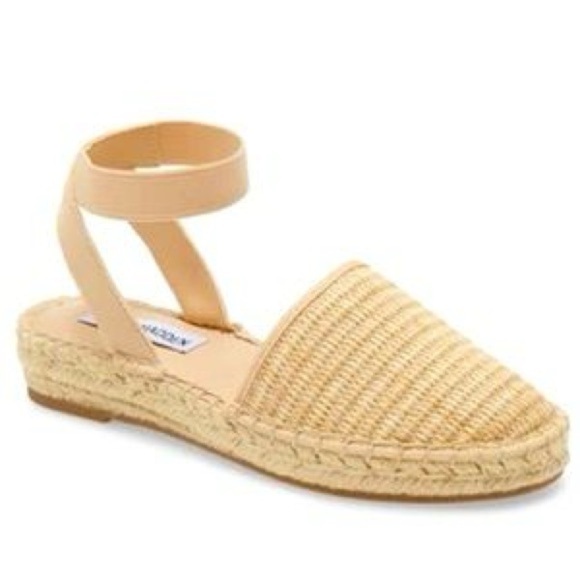 STEVE MADDEN Merlene Ankle Strap Slip On Espadrille In Natural Raffia Size 9 - Picture 1 of 12